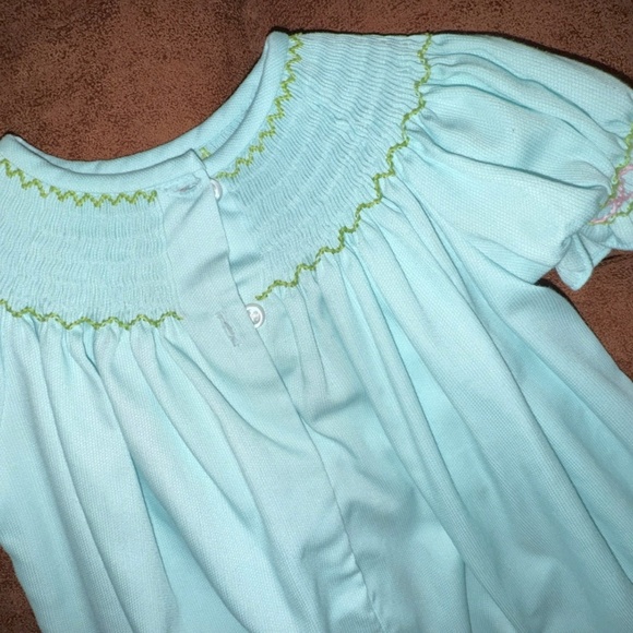 Mint Green Smocked Easter Bunny Dress - Picture 4 of 5